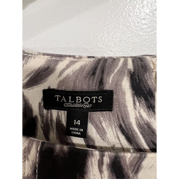 Talbots Dress 14 Cream Black Gray Sheath Stretch‎ Cotton Career Church - Picture 2 of 8